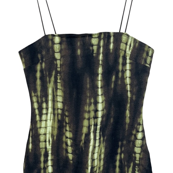 Forever 21 Black & Lime Abstract Bodycon Mini Dress Cord Spaghetti Straps - Picture 2 of 7